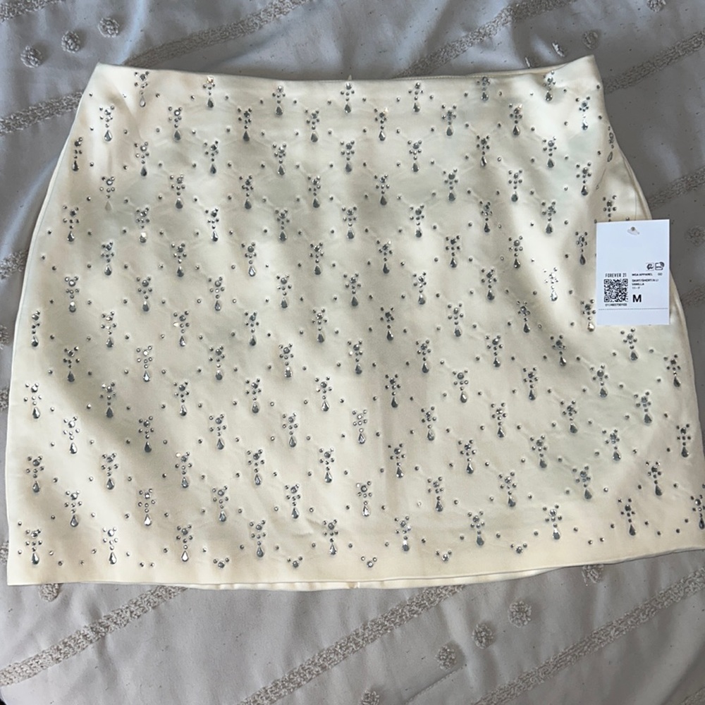 F21 Jeweled Cream Mini Skirt
